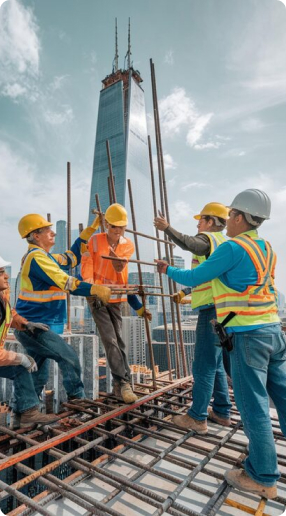 Construction workers on building site